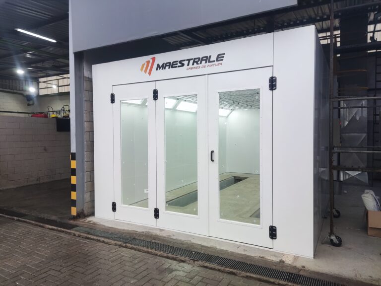 Cabine de Pintura Automotiva pressurizada por pressão positiva, modelo Ponente, marca Maestrale. Muito mais eficiência para sua oficina!