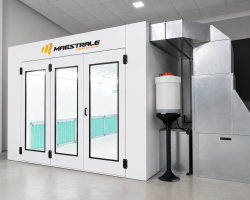 Cabine de pintura automotiva com saída lateral, sem necessidade de obra civil, com aquecimento a diesel