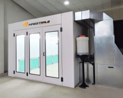 Cabine de Pintura Automotiva modelo levante, flexibilidade de instalação, sistema de aquecimento e pressão positiva