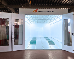 Cabine de Pintura Automotiva pressurizada por pressão positiva, modelo Ponente, marca Maestrale.